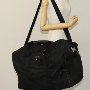 PRADA Boston Bag Nylon 2way Black Silver Auth